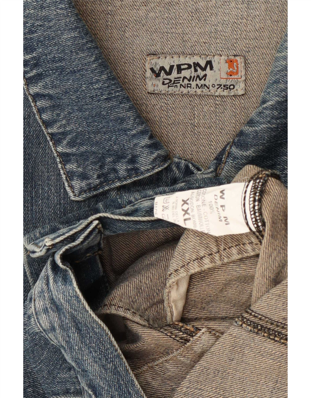 WPM Mens Denim Jacket UK 44 2XL Blue Cotton