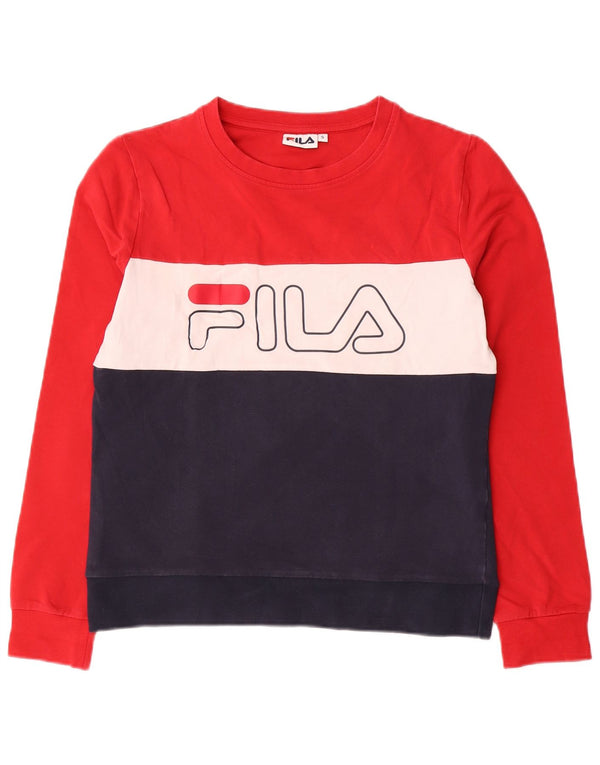 Fila Womens Graphic Sweatshirt Jumper UK 10 Small Red Colourblock