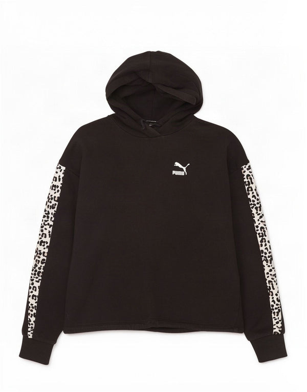 Puma Womens Oversized Hoodie Jumper UK 10 Small Black Animal Print