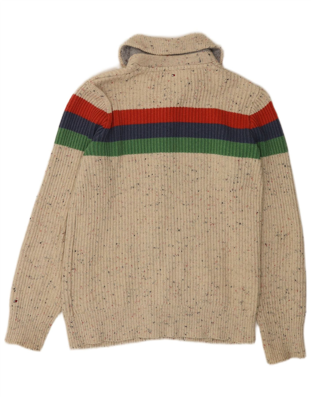 TOMMY HILFIGER Boys Cardigan Sweater 15-16 Years Beige Colourblock Cotton