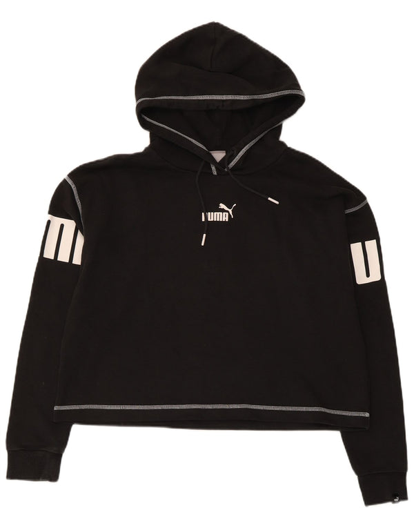 Puma Womens Graphic Oversized Hoodie Jumper UK 10 Small Black