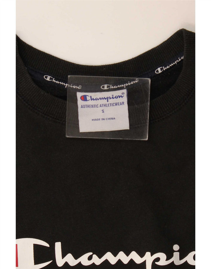 Champion Mens Graphic Sweatshirt Jumper Small Black Cotton