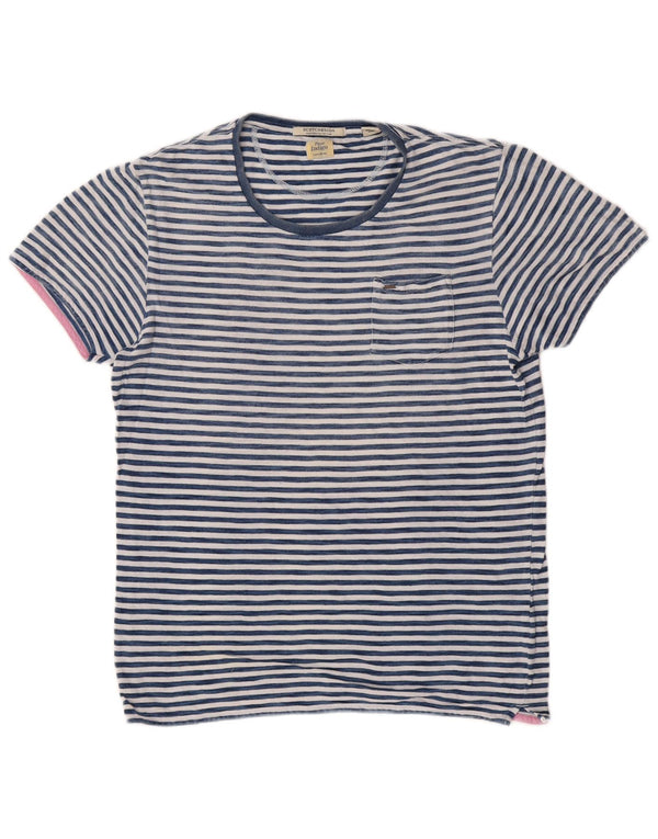 Scotch & Soda Mens T-Shirt Top Medium Blue Striped Cotton Classic