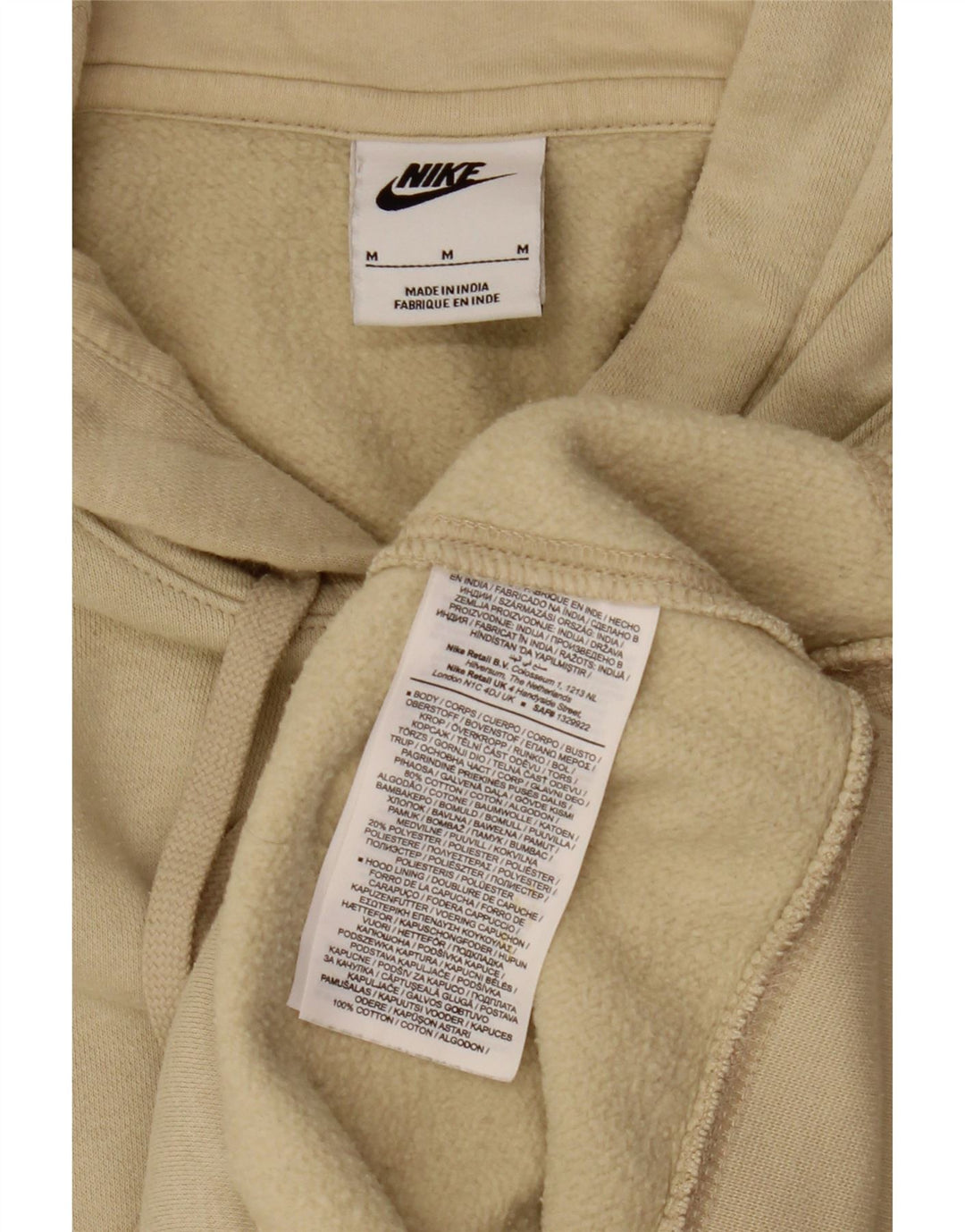 Nike Mens Hoodie Jumper Medium Beige Cotton