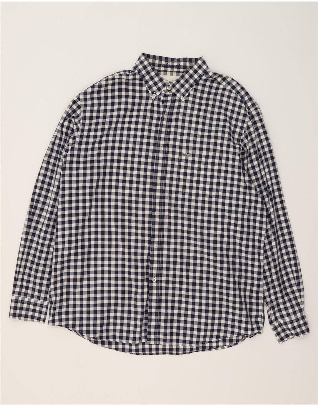 Lacoste Mens Regular Fit Shirt Size 46 2XL Navy Blue Gingham Cotton