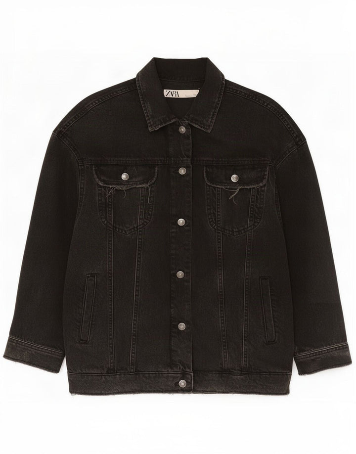 Zara Womens Denim Jacket UK 16 Large Black Cotton