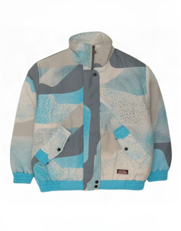GSL Womens Abstract Pattern Oversized Ski Jacket UK 14 Medium Blue Cotton