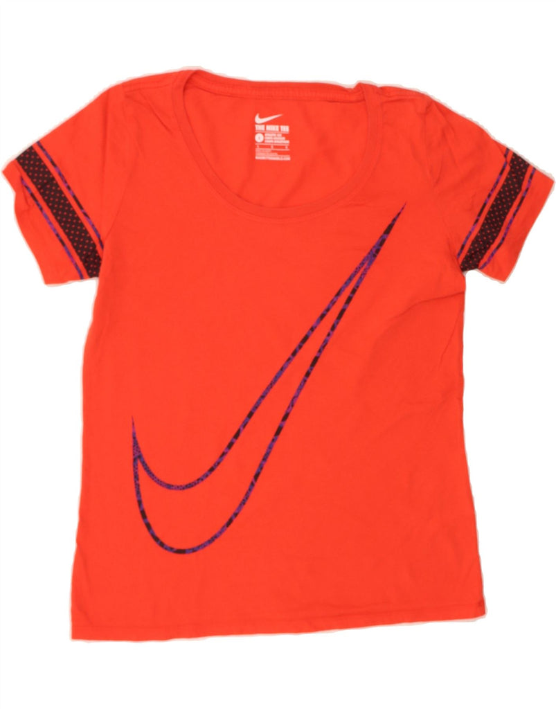 NIKE Womens Athletic Cut Graphic T-Shirt Top UK 14 Large Orange Cotton Vintage Nike and Second-Hand Nike from Messina Hembry 