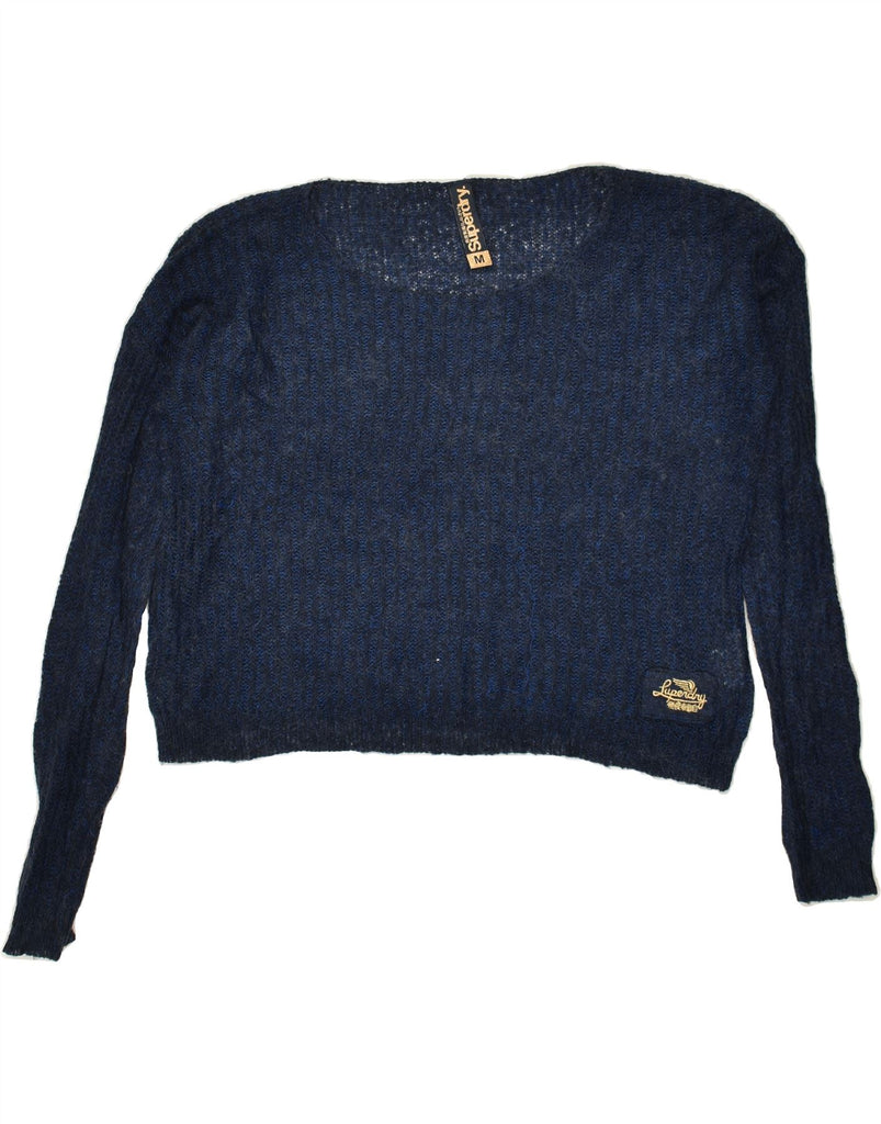 SUPERDRY Womens Crop Boat Neck Jumper Sweater UK 14 Medium Navy Blue | Vintage Superdry | Thrift | Second-Hand Superdry | Used Clothing | Messina Hembry 