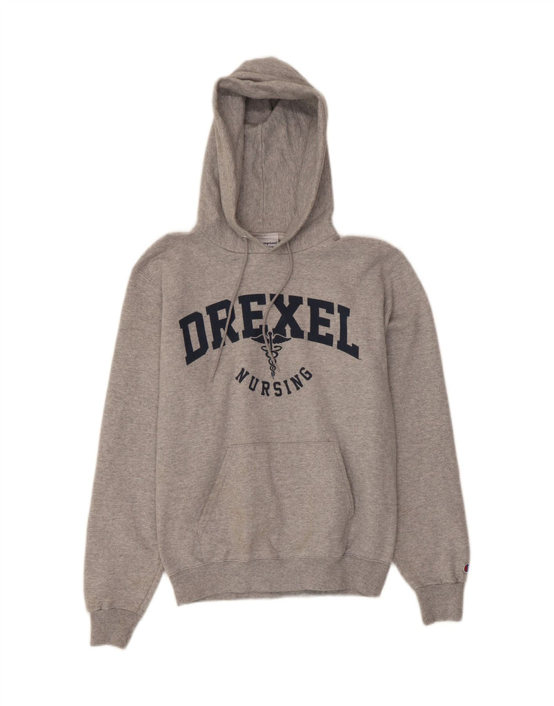 CHAMPION Mens Drexel Nursing Graphic Hoodie Jumper Small Grey Vintage Champion and Second-Hand Champion from Messina Hembry 