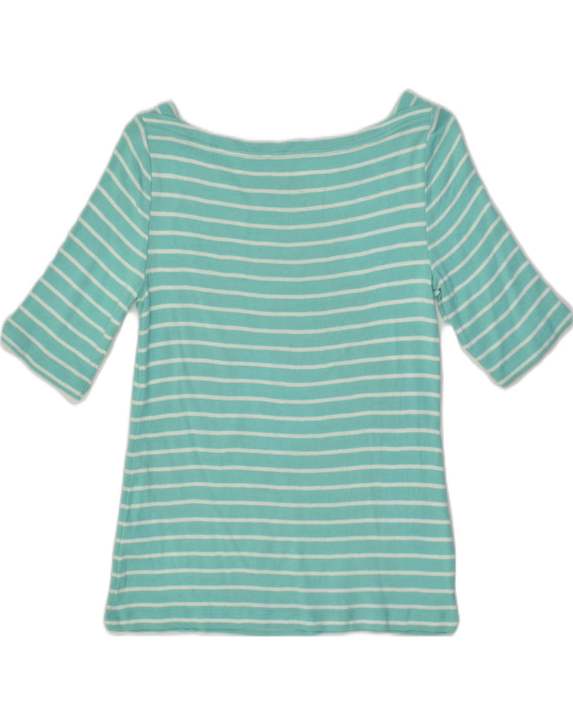 NAUTICA Womens 1/2 Sleeve Blouse Top UK 12 Medium Turquoise Striped Cotton | Vintage Nautica | Thrift | Second-Hand Nautica | Used Clothing | Messina Hembry 