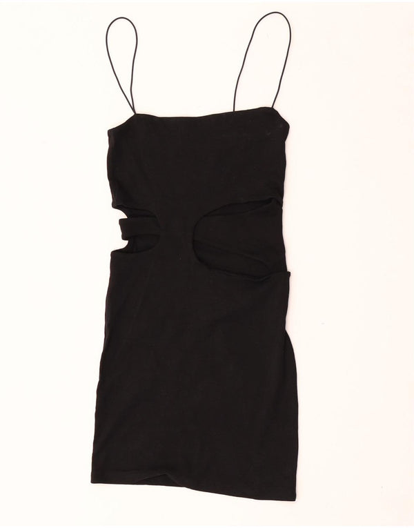 Zara Womens Sleeveless Bodycon Dress UK 8 Small Black Cotton