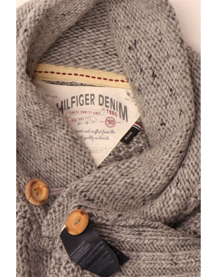 Tommy Hilfiger Mens Shawl Neck Jumper Sweater Medium Grey Acrylic