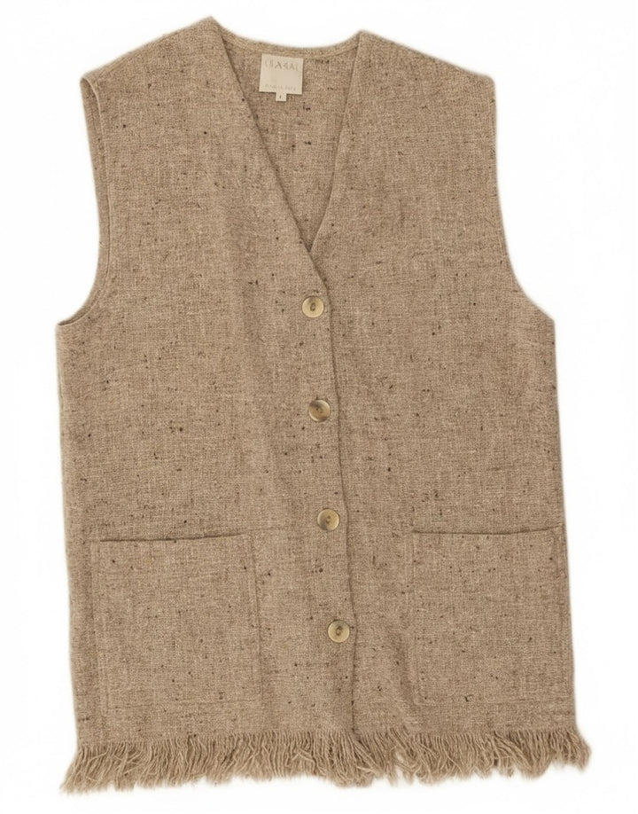 Vintage Womens Sleeveless Cardigan Sweater UK 14 Medium Grey Flecked Wool