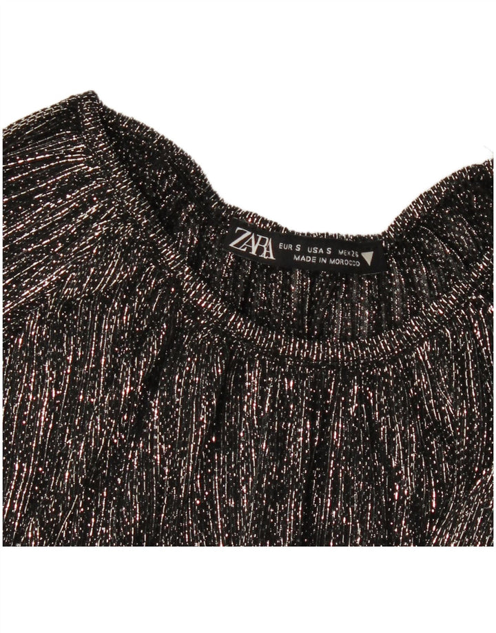 ZARA Womens Oversized Long Sleeve Blouse Top UK 10 Small Black Striped