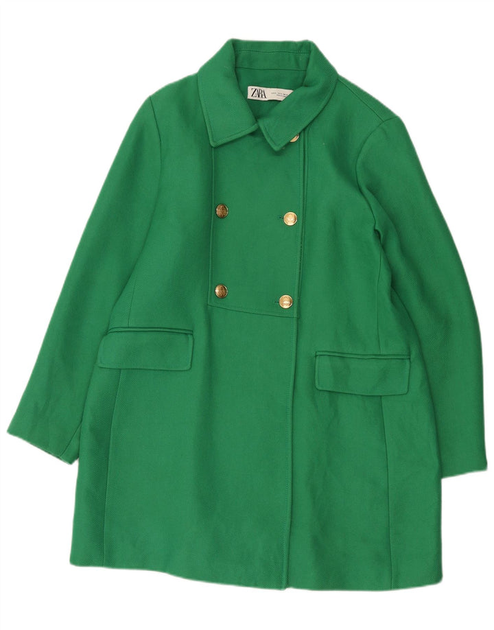 Zara Womens Double Breasted Coat UK 18 XL Green Polyester