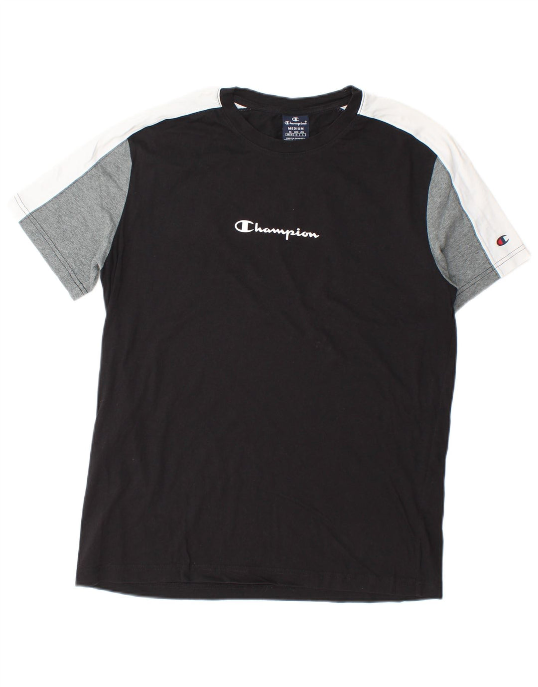 Champion Mens Graphic T-Shirt Top Medium Black Colourblock