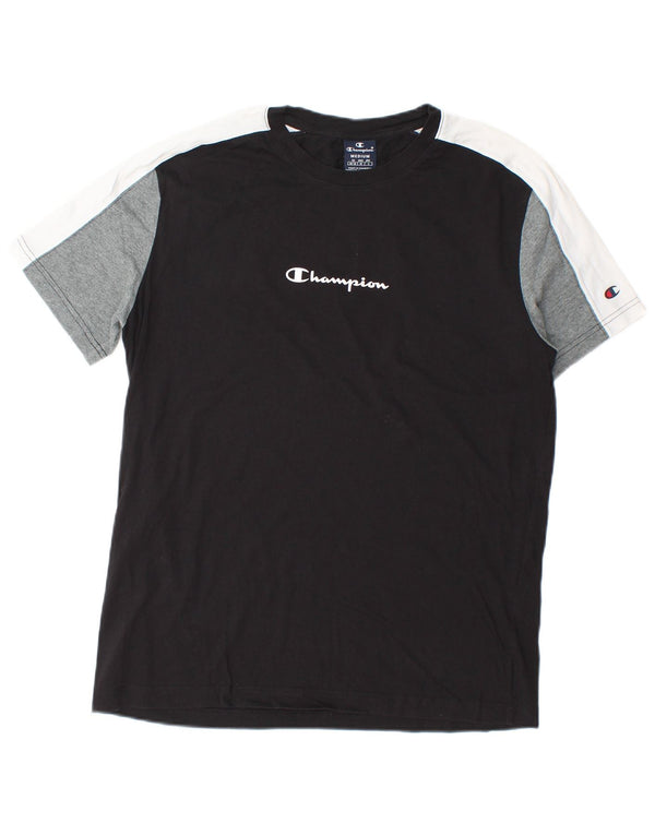 Champion Mens Graphic T-Shirt Top Medium Black Colourblock