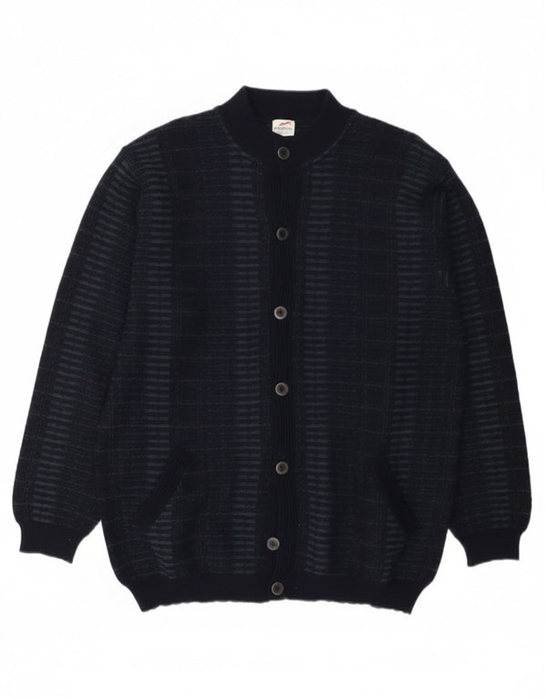 Bernardini Mens Cardigan Sweater Medium Navy Blue Geometric Wool