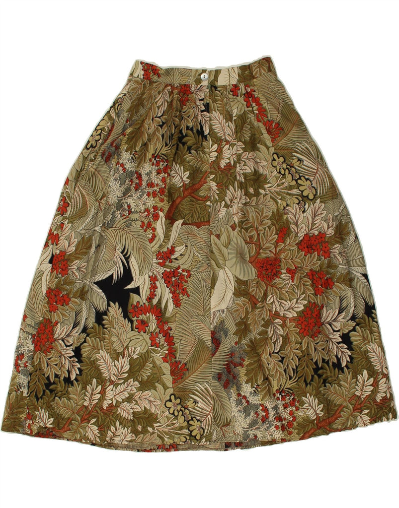 VINTAGE Womens A-Line Skirt EU 34 XS W24 Khaki Floral Viscose | Vintage Vintage | Thrift | Second-Hand Vintage | Used Clothing | Messina Hembry 