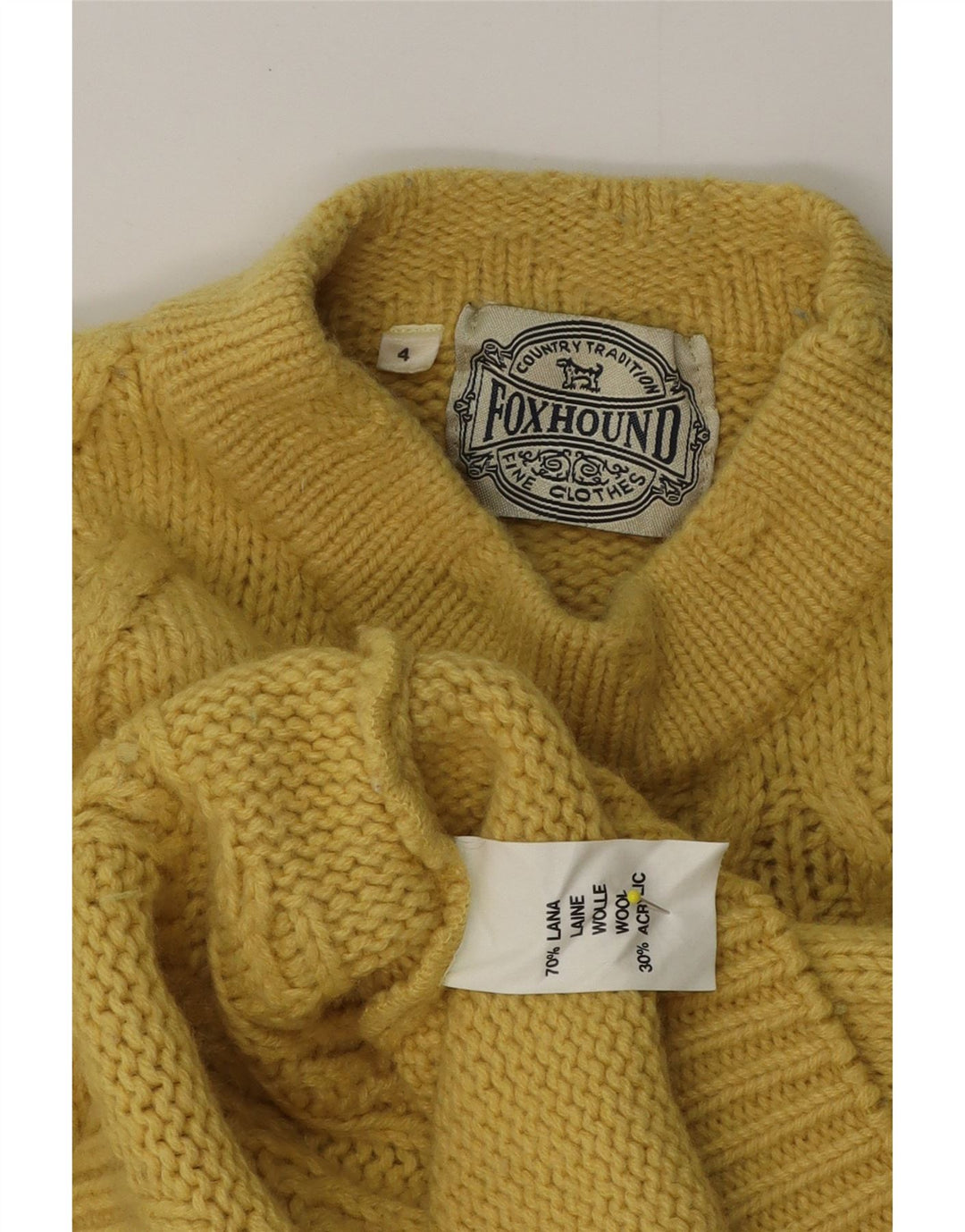 Foxhound Mens Graphic Turtle Neck Jumper Sweater Medium Yellow Wool