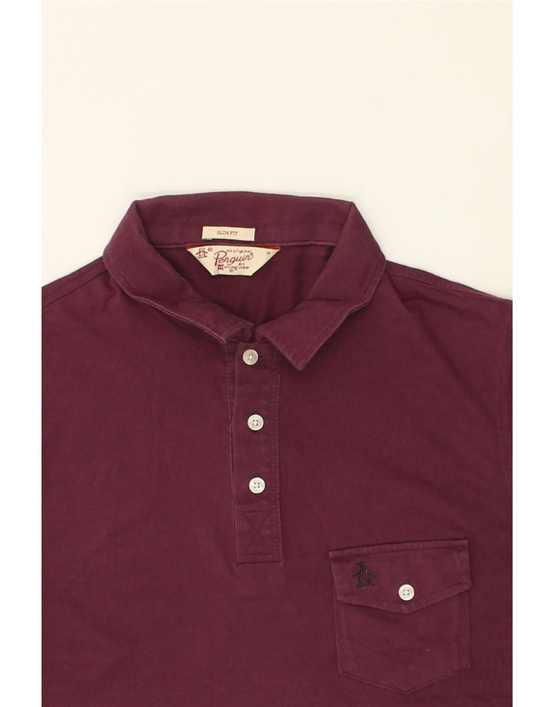 PENGUIN Mens Slim Fit Polo Shirt Medium Maroon Cotton | Vintage Penguin | Thrift | Second-Hand Penguin | Used Clothing | Messina Hembry 