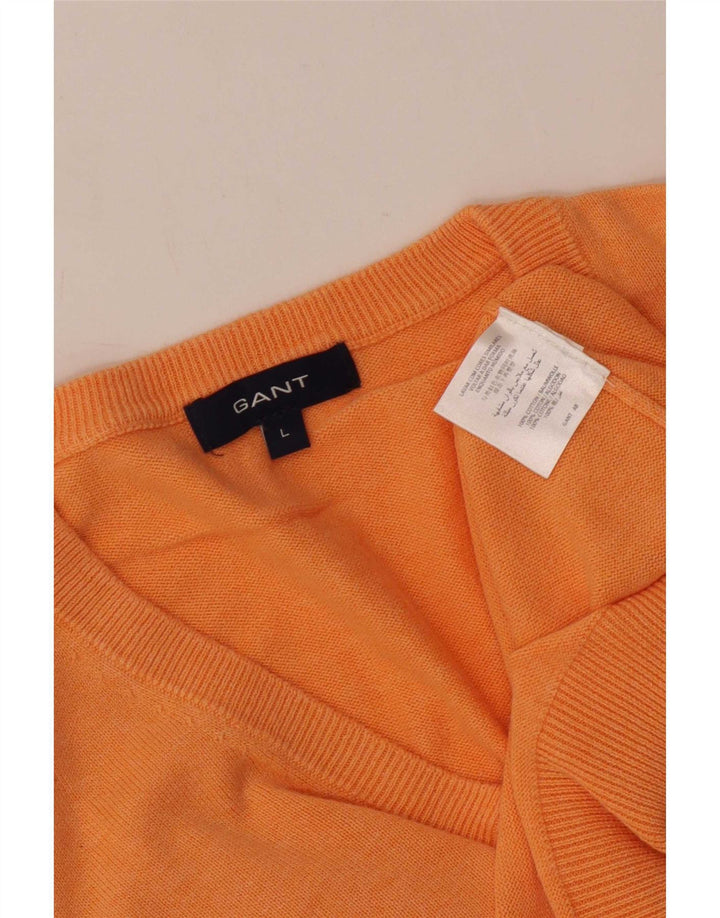 Gant Mens V-Neck Jumper Sweater Large Orange Cotton