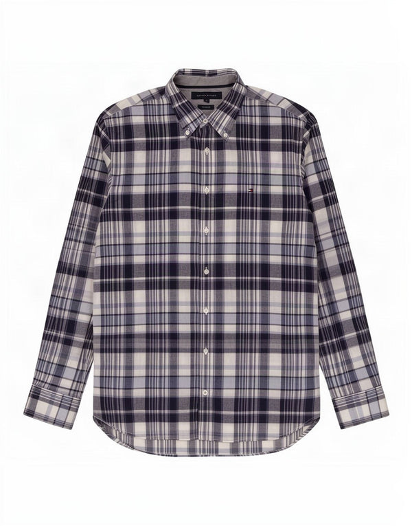 Tommy Hilfiger Mens Custom Fit Shirt Large Navy Blue Check Cotton