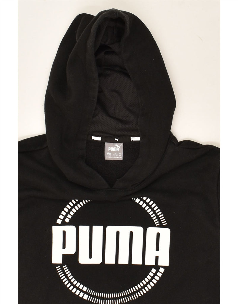 PUMA Boys Graphic Hoodie Jumper 13-14 Years Black Cotton | Vintage Puma | Thrift | Second-Hand Puma | Used Clothing | Messina Hembry 