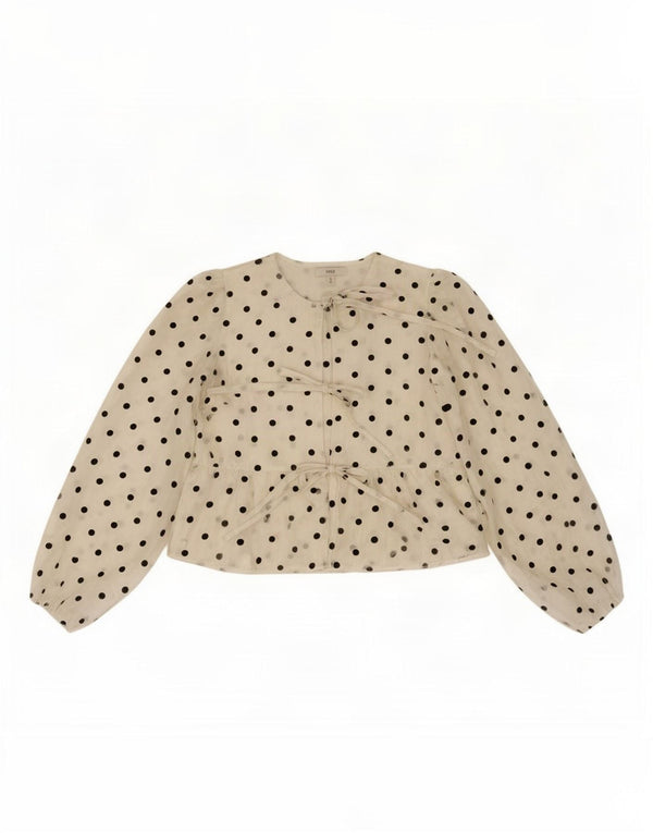 Marks & Spencer Womens Shirt Blouse UK 10 Small White Polka Dot Polyamide