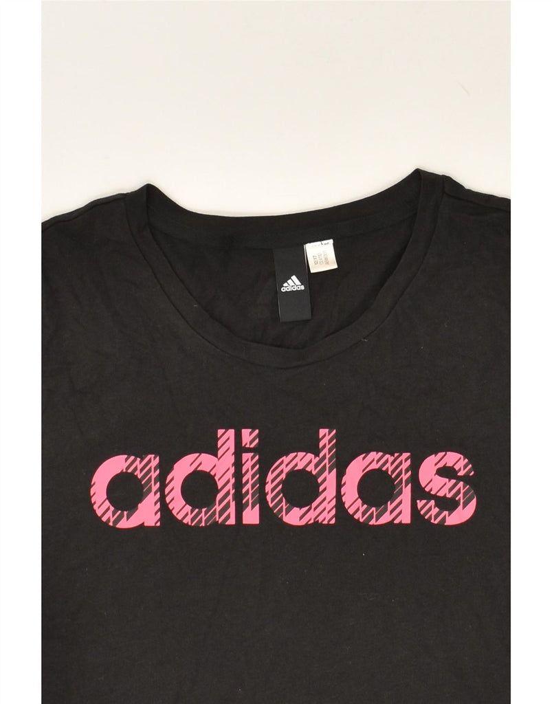 ADIDAS Womens Graphic T-Shirt Top UK 14 Large Black Vintage Adidas and Second-Hand Adidas from Messina Hembry 