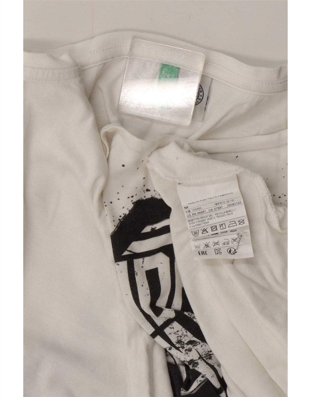 Benetton Womens Graphic T-Shirt Top UK 14 Medium White Cotton