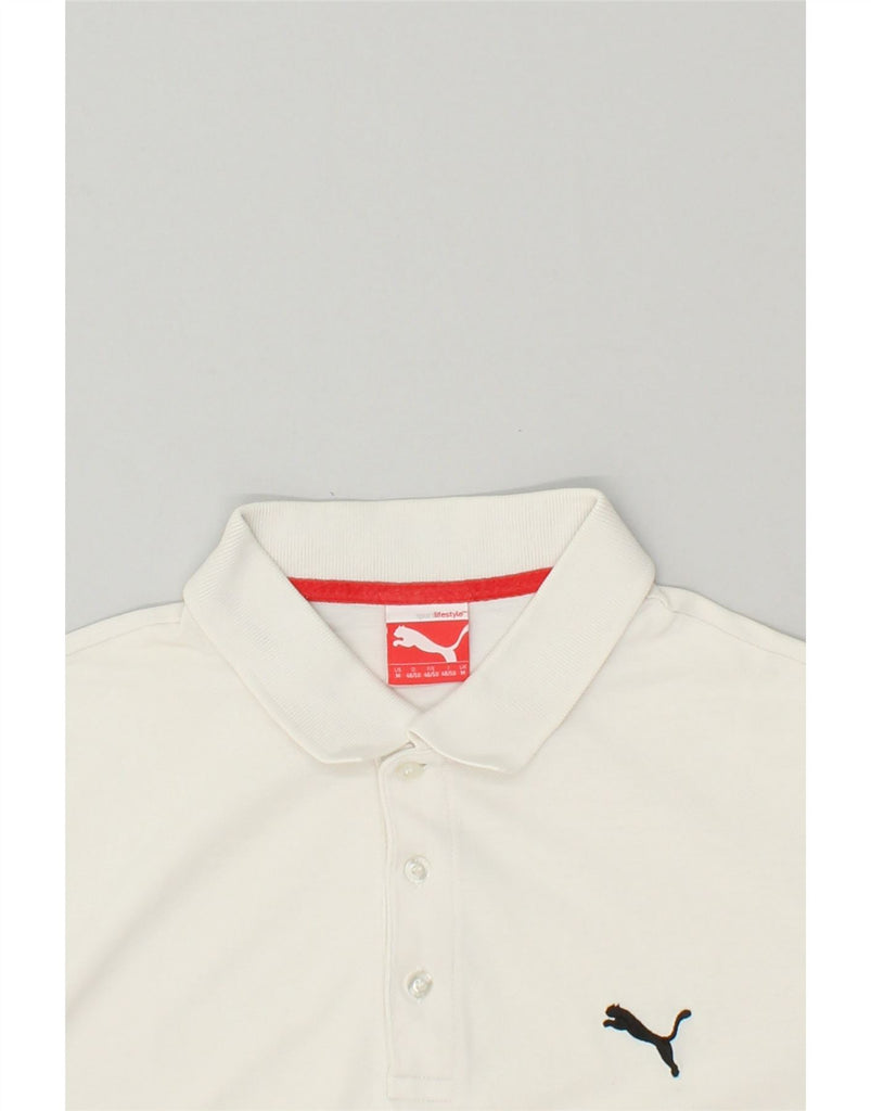 PUMA Mens Polo Shirt Medium White Cotton | Vintage Puma | Thrift | Second-Hand Puma | Used Clothing | Messina Hembry 