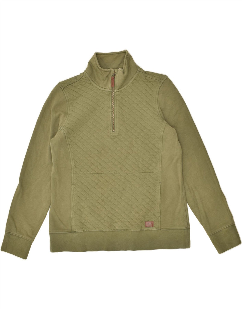 L.L.BEAN Mens Zip Neck Sweatshirt Jumper Medium Khaki Cotton | Vintage L.L.Bean | Thrift | Second-Hand L.L.Bean | Used Clothing | Messina Hembry 