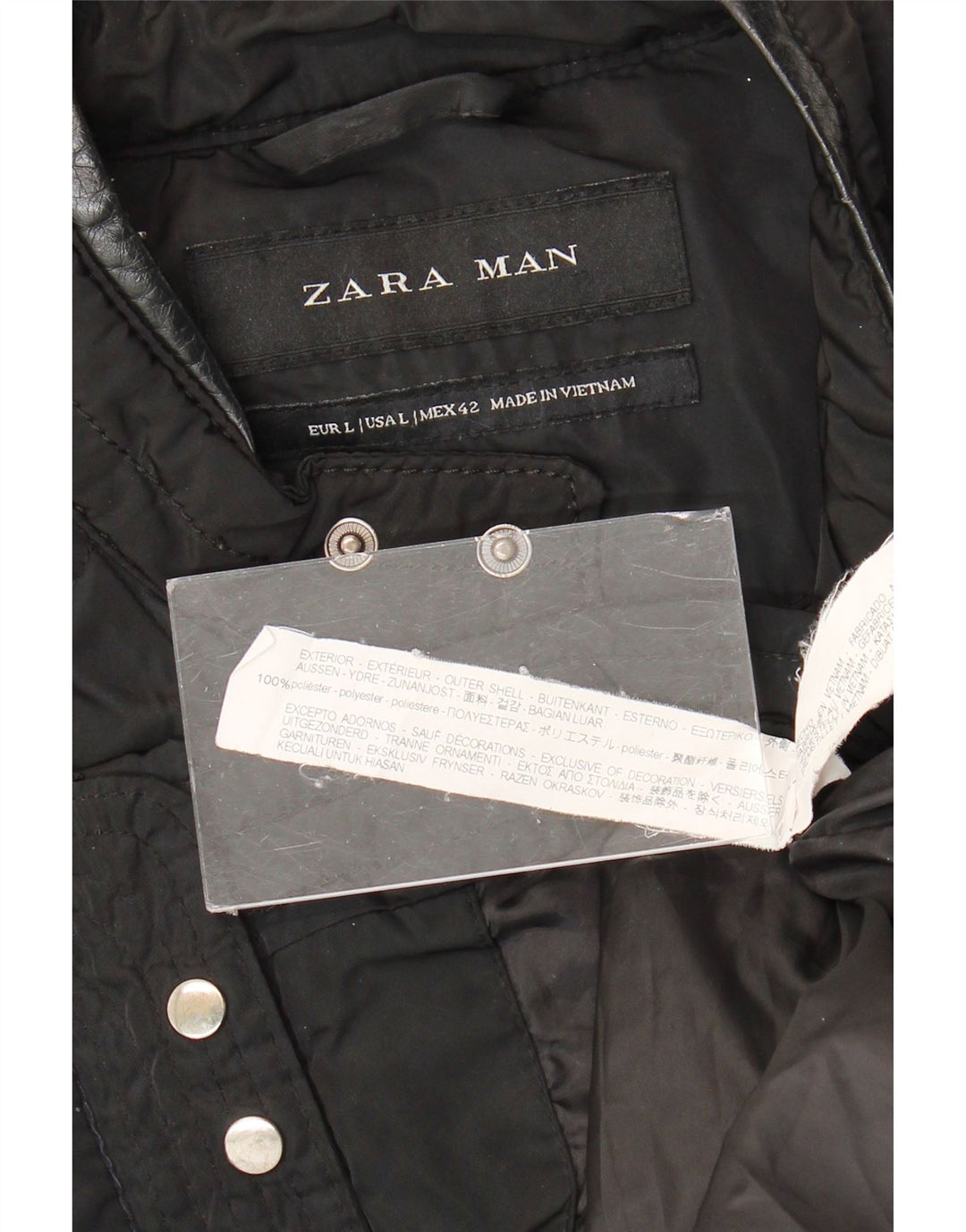 Zara Mens Quilted Jacket UK 40 Large Black Polyester