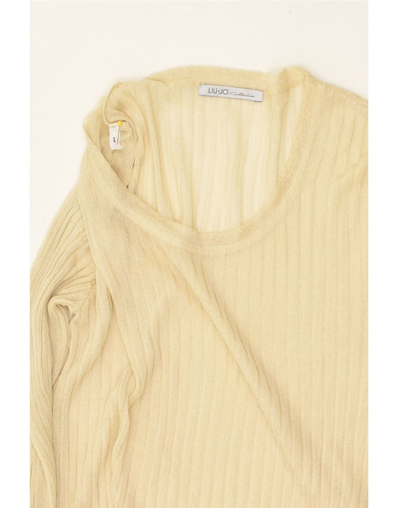 LIU JO Womens Crew Neck Jumper Sweater UK 14 Large Beige Acetate | Vintage Liu Jo | Thrift | Second-Hand Liu Jo | Used Clothing | Messina Hembry 