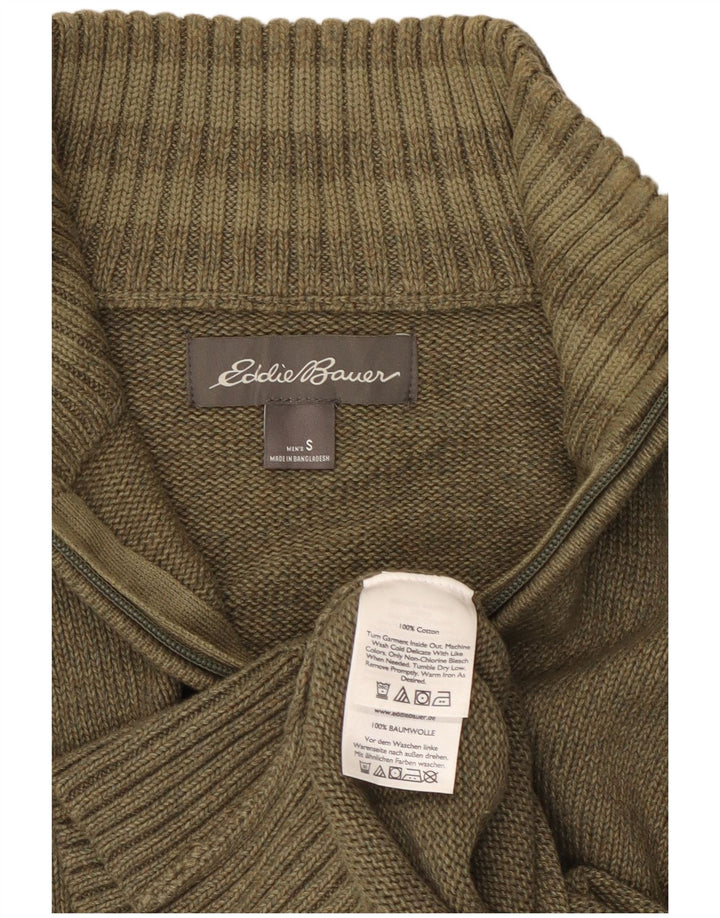 EDDIE BAUER Mens Zip Neck Jumper Sweater Small Khaki Cotton