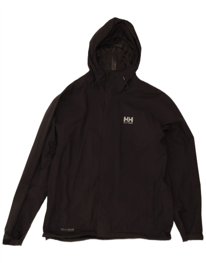 Helly Hansen Mens Hooded Rain Jacket UK 42 XL Black Polyamide
