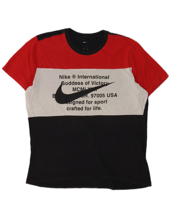 Nike Mens Swoosh Graphic T-Shirt Top XL Black Colourblock Cotton