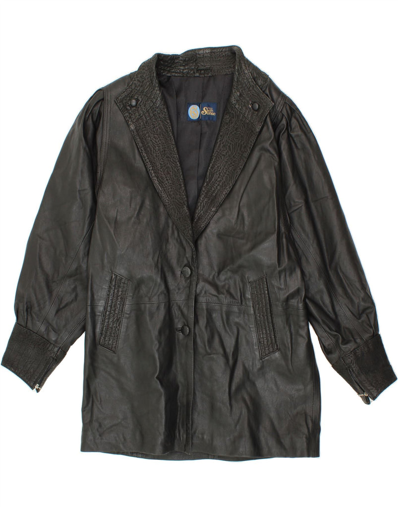 YOUR SIXTH SENSE Womens Loose Fit Leather Coat EU 42 Large Black Leather Vintage Your Sixth Sense and Second-Hand Your Sixth Sense from Messina Hembry 