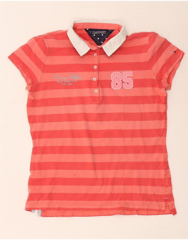 Tommy Hilfiger Womens Graphic Polo Shirt UK 18 XL Red Striped Cotton