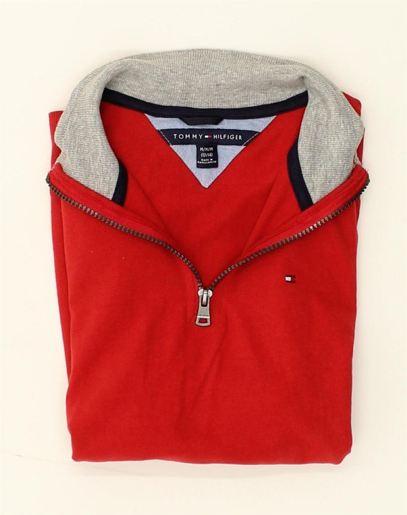 TOMMY HILFIGER Boys Zip Neck Sweatshirt Jumper 12-13 Years Medium Red | Vintage Tommy Hilfiger | Thrift | Second-Hand Tommy Hilfiger | Used Clothing | Messina Hembry 