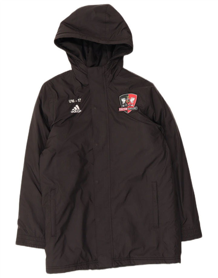 Adidas Boys Hooded Padded Jacket 11-12 Years Black Polyester
