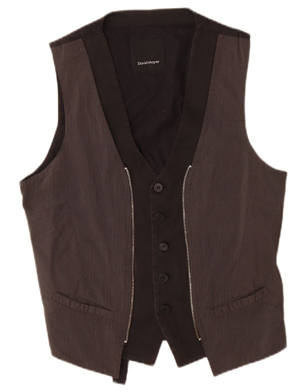 David Mayer Womens Waistcoat UK 14 Medium Black Pinstripe Cotton