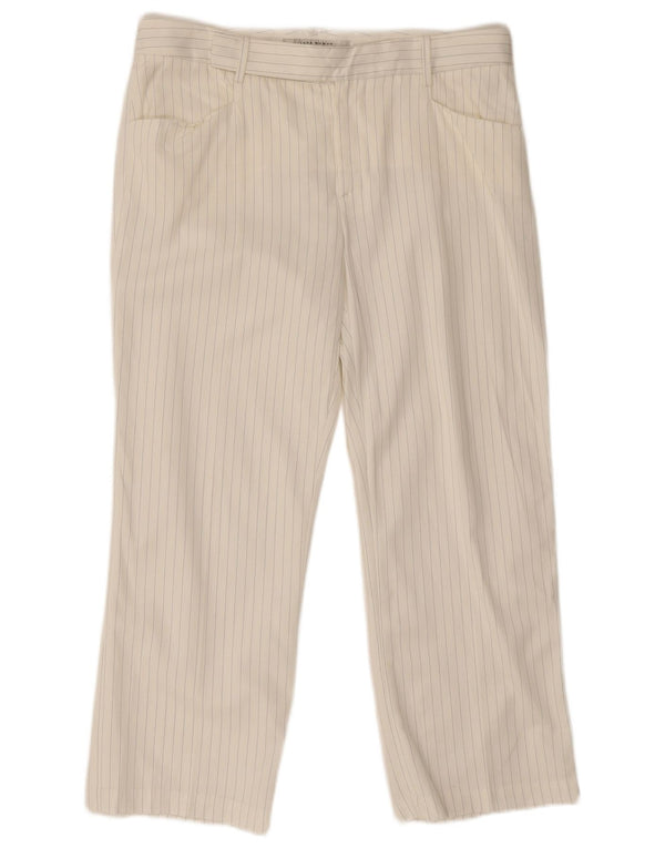 Zara Womens Straight Cropped Trousers EU 42 Large W32 L25 White Pinstripe
