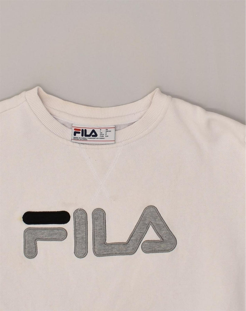 FILA Mens Graphic Sweatshirt Jumper Small White Cotton | Vintage Fila | Thrift | Second-Hand Fila | Used Clothing | Messina Hembry 