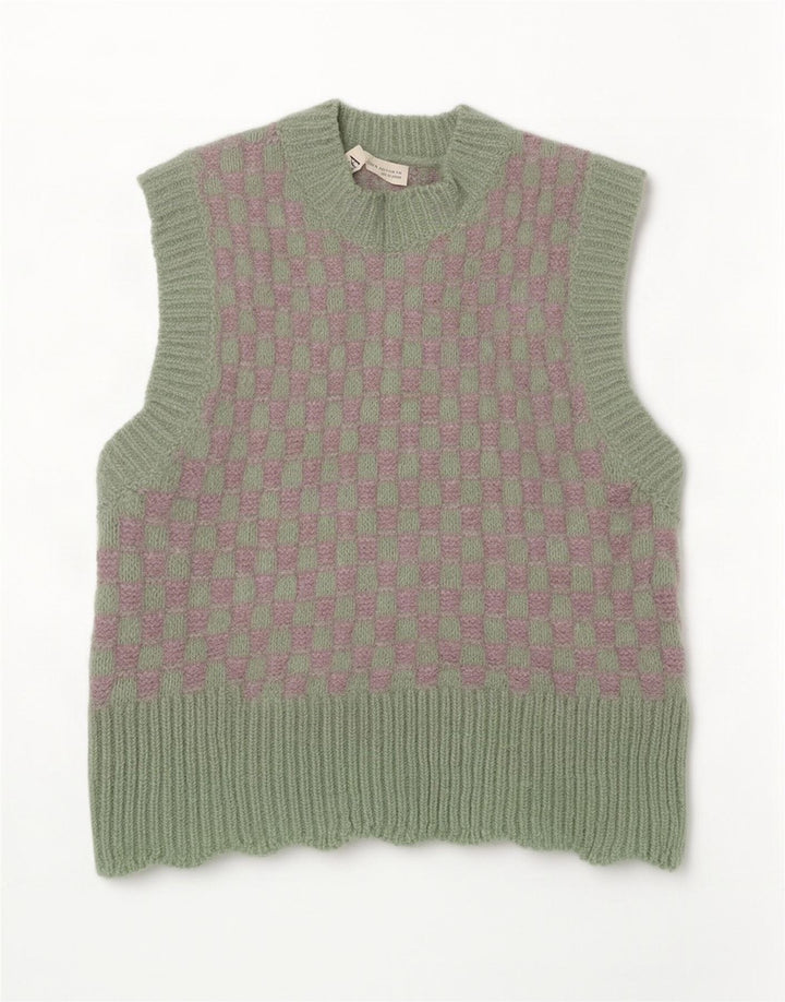 Zara Womens Crop Vest Tank Top UK 10 Small Green Check