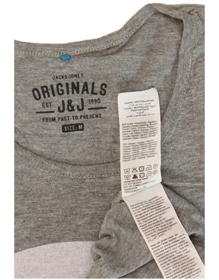 JACK & JONES Mens Graphic T-Shirt Top Medium Grey Flecked Cotton