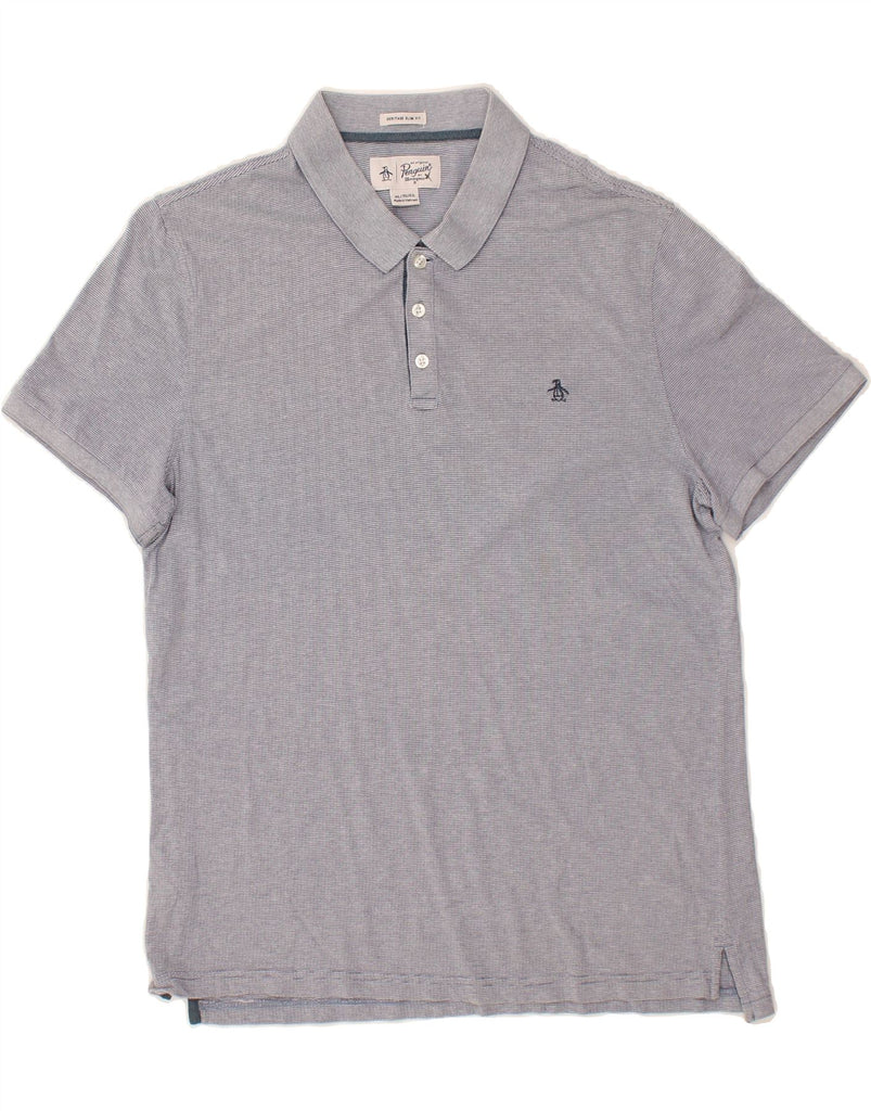 PENGUIN Mens Heritage Slim Fit Polo Shirt XL Blue Pinstripe Cotton Vintage Penguin and Second-Hand Penguin from Messina Hembry 