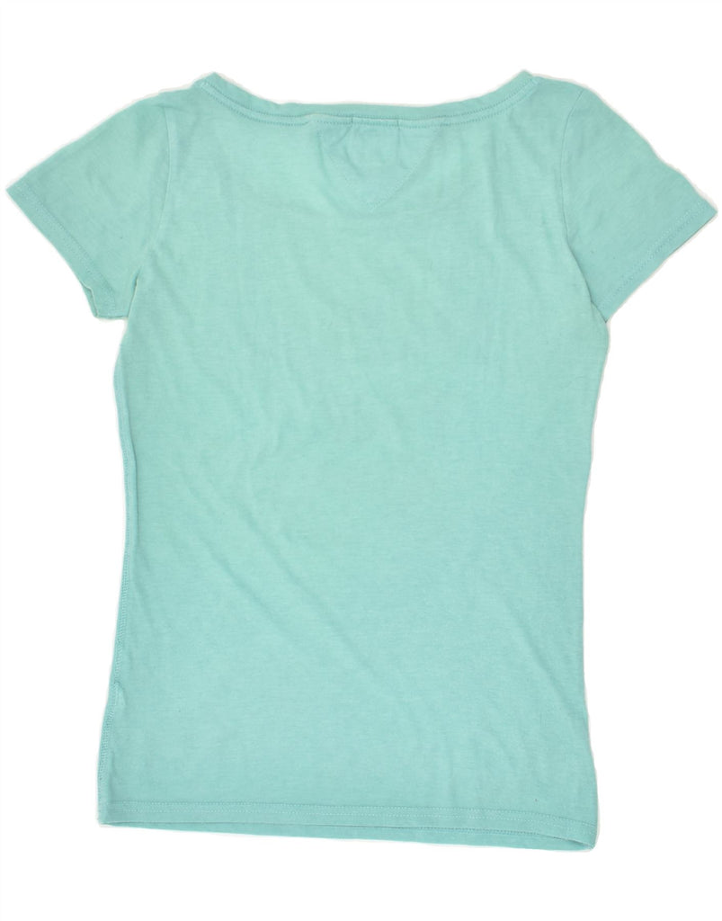 TOMMY HILFIGER Womens Graphic T-Shirt Top UK 10 Small Turquoise Cotton Vintage Tommy Hilfiger and Second-Hand Tommy Hilfiger from Messina Hembry 